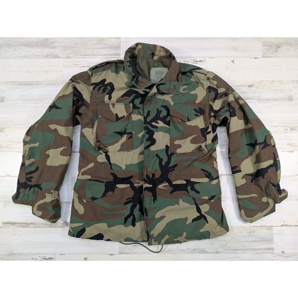 Vintage 90s Military Jacket Mens Medium M65 Field Woodland Camo Cold Weather